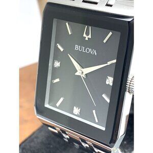 Bulova Men's Watch 96D145 Diamond Black Dial Silver Stainless Steel Quar…
